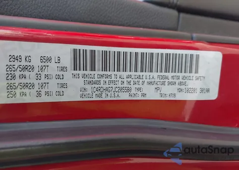 2018 Dodge Durango Sxt Rwd z USA, uszkodzony, nr VIN 1C4RDHAG7JC205580